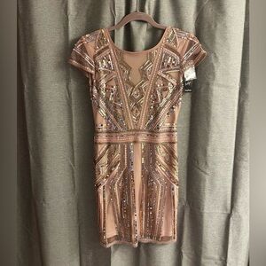 Boohoo Rose Gold Sequin Embellished Mini Dress
